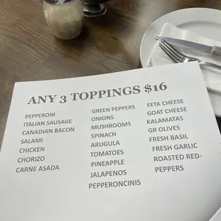 Build your own pizza option