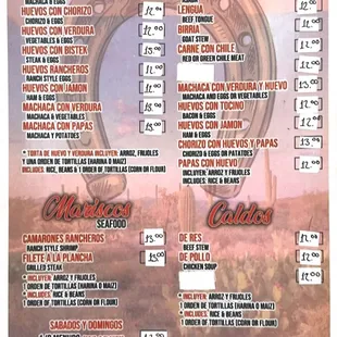 New menu and updated prices