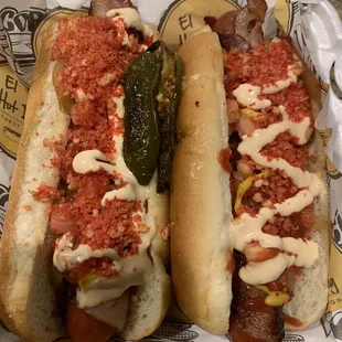 Street dog. Very good, Jalapeño was SPICY! Loved it.