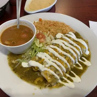 Chicken Enchiladas-Rice and Charros