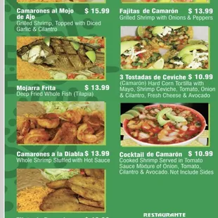 Menu from website
