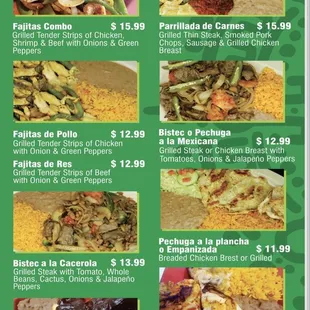 Menu from website