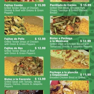 Menu from website
