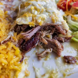 Wet burrito, chunks of wonderful fried pork inside.