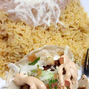 Fried Fish Tacos with home made tortillas, Rice &amp; Beans!