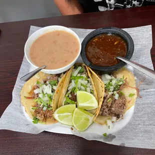 3 Taco's Plate - 2 of Carnitas and 1 of Cabeza  with all beans no rice.