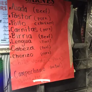 a menu for a restaurant