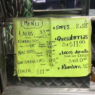 menu