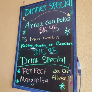 a menu for dinner special
