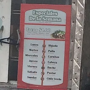 The daily specials menu