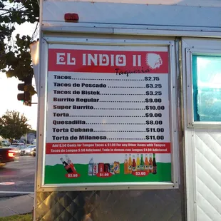 Menu as of October 2019