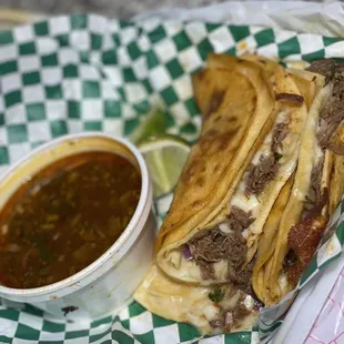 Beef Birria tacos with consume