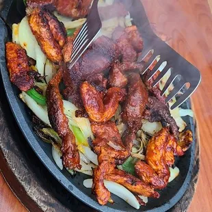 Chicken and steak fajitas