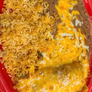 There's an enchilada in there with beans and rice.