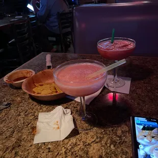 Raspberry margarita and strawberry margarita