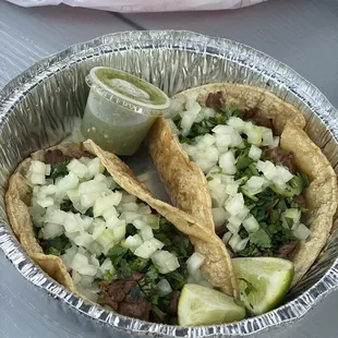 Carne Asada street Tacos. Tomatillo sauce.