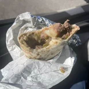 Green chili potato, with meat.