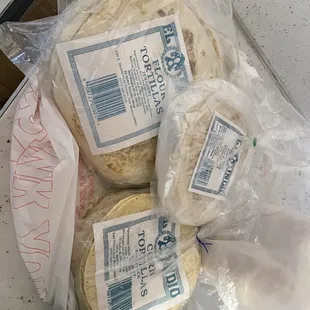 Flour &amp; corn tortillas packed for my flight home