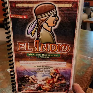 Front of the menu. .