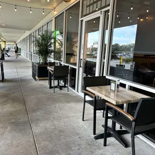 tables and chairs outside