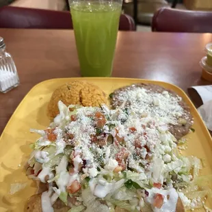 Chicken flautas with cucumber-lemon drink