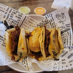 Tacos Llorrarás. (You-Will-Cry Tacos). Some beef with a cheese filled jalapeño (chile relleno). They were delicious!