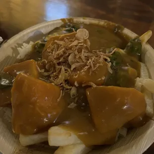 Pumpkin curry over rice and potatoes by special request