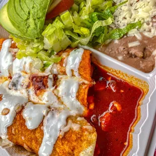 Enchilada plate, chicken and al pastor (very good)