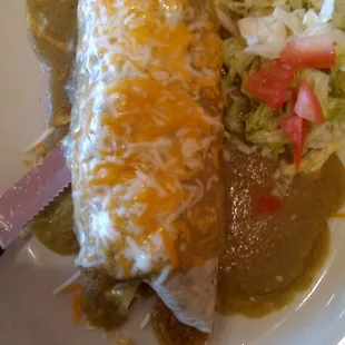 El Jacalito&apos;s smothered Green Chile con Carne burrito. High on the heat this day but so good!