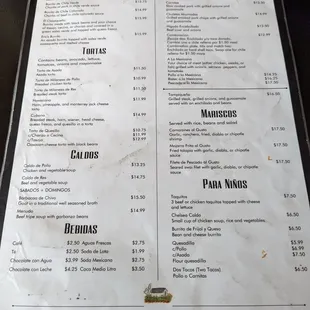 a menu for a mexican restaurant