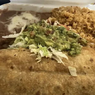 Asada Chimichanga with Rice and Beans