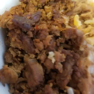 Close up of the asada (it looked like finely chopped ground beef). It tasted awful.