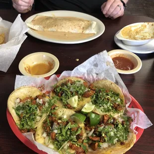 Street Tacos and lengua chipotle burrito.