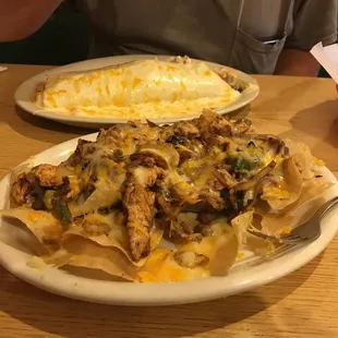 Chicken Fajita nachos and a Wet Burrito