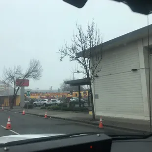 Parking lot outside taco grill