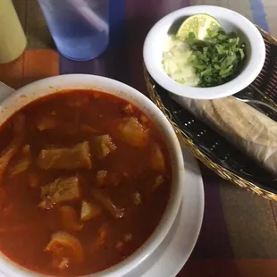 Menudo, garish and tortillas absolutely delicious!