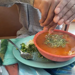 Caldo de siete mares (seafood soup with clam,shrimp, catfish and squid)