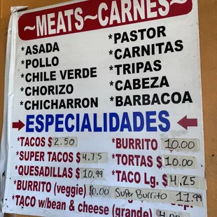 Menu as of 10/1/2024