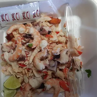 Great Tostadas mixtas, nice serving, one is enough! For only $4.99, its a great deal!