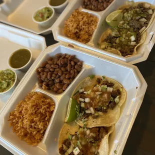 Taco Plate - Al Pastor with mild salsa Taco Plate - Carne Asada with spicy salsa