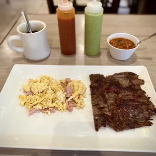 Spam &amp; egg plate w/skirt steak