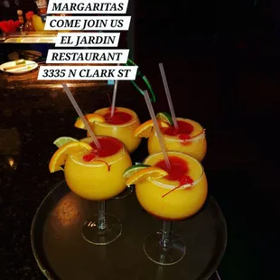 MANGO MARGARITAS WITH A SPLASH OF STRAWBERRY.