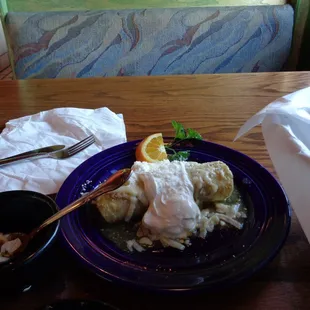 Delicious veggie burrito with the amazing green sauce!