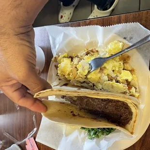 Barbacoa and potato &amp; egg tacos