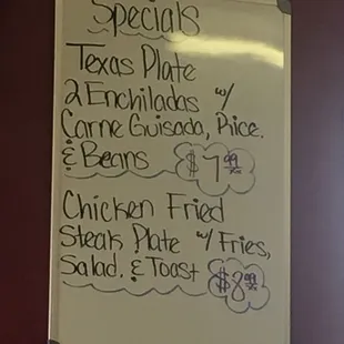 Today's daily specials.