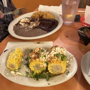 Street corn &amp; Mole enchiladas