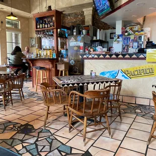 tables and chairs in a restaurant