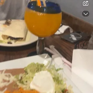 Chicken fajitas, California burrito, Mango Margarita