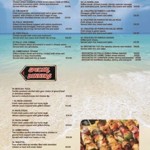 Dinner menu