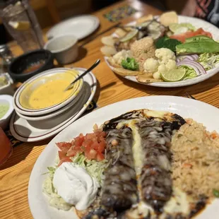 Chicken mole enchiladas and tilapia